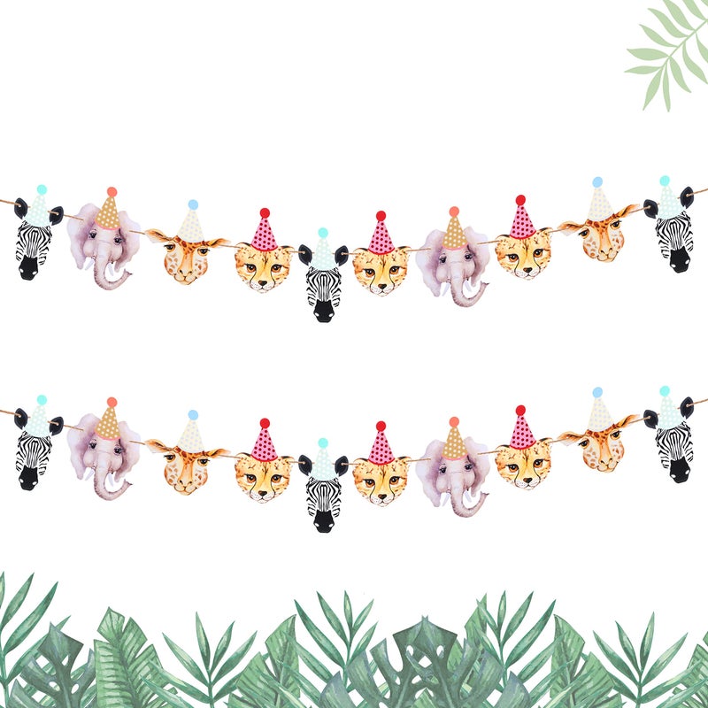 Epakh 2 Pcs Party Animal Banner Jungle Safari Animals Happy Birthday Banner Jungle Baby Shower Woodland Wild Animal Theme Decorations Boys Girls Birthday Party Supplies - Image 1