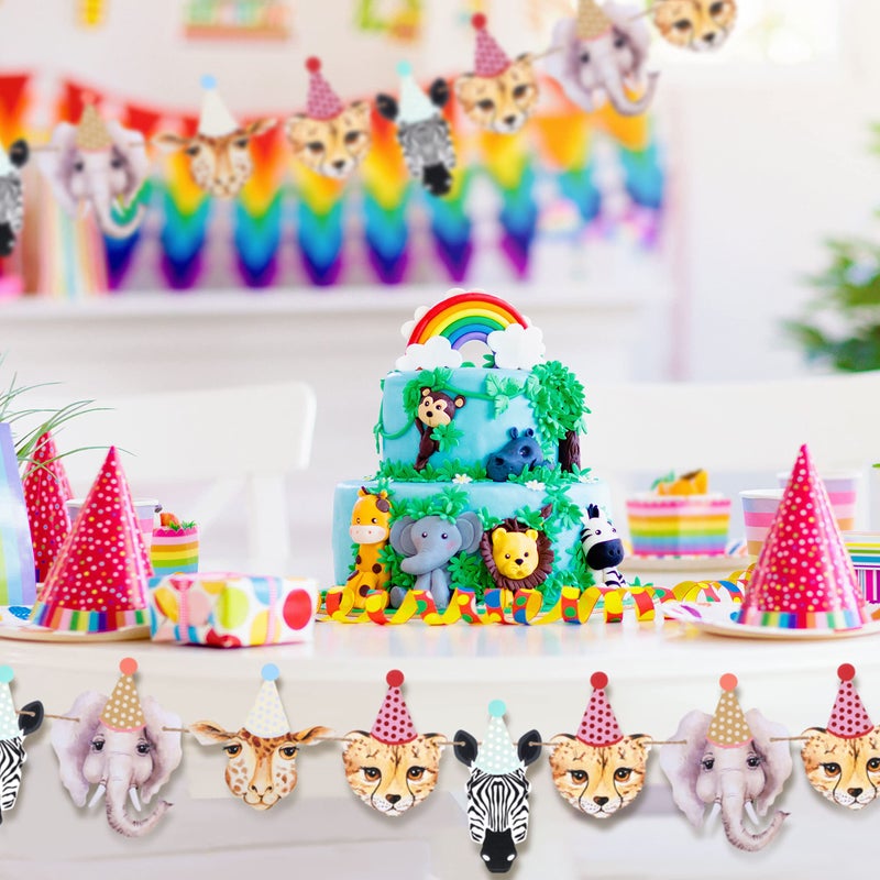 Epakh 2 Pcs Party Animal Banner Jungle Safari Animals Happy Birthday Banner Jungle Baby Shower Woodland Wild Animal Theme Decorations Boys Girls Birthday Party Supplies - Image 3