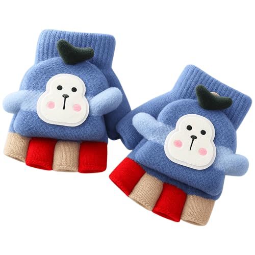 SOLDTRUE Baby Wool Soft Gloves|Cute Cartoon Design 2-in-1 Convertible Full & Half Finger Knitted Mittens|Warm, Windproof & Winter Gloves for Kids 3-8 Years, Ideal Gift for Christmas & Birthday (Blue) - Image 5