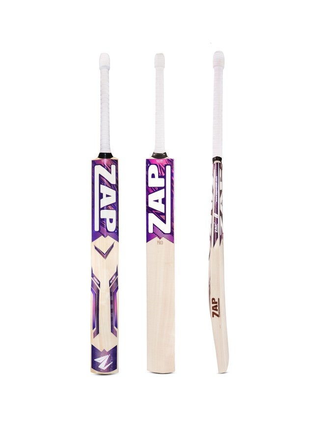 ZAP Pro Kashmir Willow Cricket Leather Bat (Size SH-Full (33.5in)) | Professional Cricket Bat for Leather Ball | Includes Scuff Sheet & Cover | Shock-Absorbing Handle | for 15+ Years - Image 1