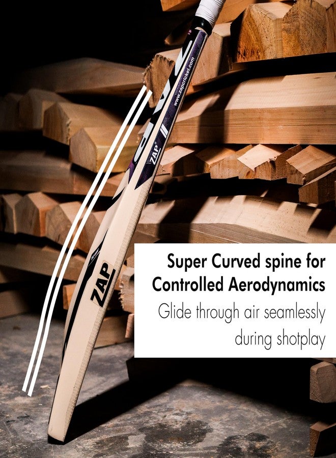 ZAP Pro Kashmir Willow Cricket Leather Bat (Size SH-Full (33.5in)) | Professional Cricket Bat for Leather Ball | Includes Scuff Sheet & Cover | Shock-Absorbing Handle | for 15+ Years - Image 4