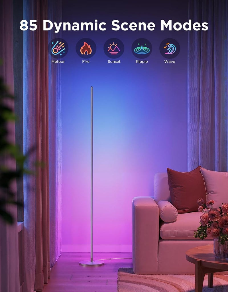 Govee RGBIC Floor Lamp - Smart LED Corner Lamp with Music Sync and 16 Million Colors for Bedroom and Living Room, Silver - Image 3