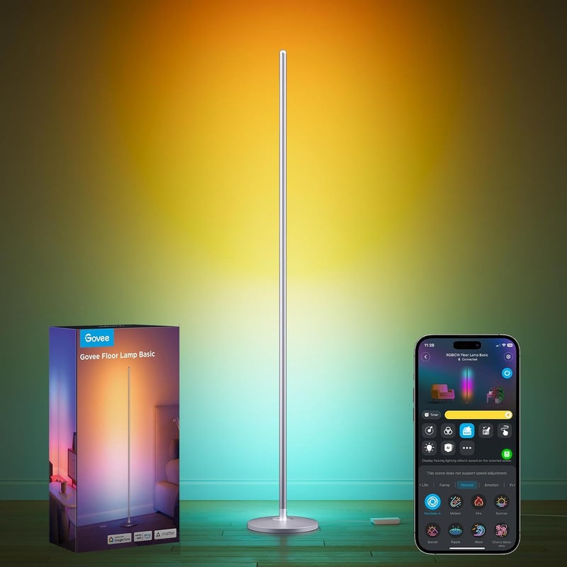 Govee RGBIC Floor Lamp - Smart LED Corner Lamp with Music Sync and 16 Million Colors for Bedroom and Living Room, Silver - Image 1