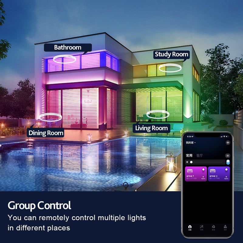 ضوء سقف LED 30W 2700LM دائري مسطح مع تحكم WiFi BT RGBIC/CCT/RGB 2700K-6500K قابل للتعتيم مع تحكم عبر التطبيق مع جهاز تحكم عن بعد 2.4G للمنزل وغرفة النوم وخزانة الملابس - Image 4