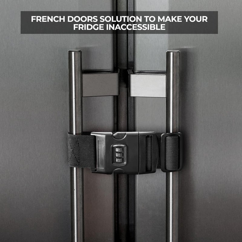 Lion Locks قفل الثلاجة للأطفال والبالغين 2 عبوة قفل ثلاجة بأبواب فرنسية قابل للتعديل قفل ثلاجة للأطفال والصغار والبالغين قفل ثلاجة ذو بابين سهل التركيب - Image 4