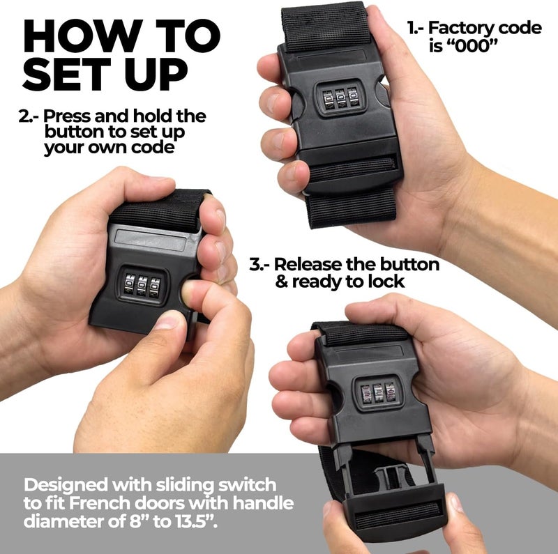 Lion Locks قفل الثلاجة للأطفال والبالغين 2 عبوة قفل ثلاجة بأبواب فرنسية قابل للتعديل قفل ثلاجة للأطفال والصغار والبالغين قفل ثلاجة ذو بابين سهل التركيب - Image 3