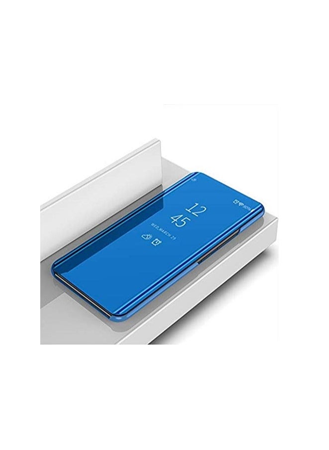 For Samsung Galaxy S21 FE (5G) Clear View Flip Case , Without Sensor , Stand Watching Position , Mirror Full Protection Cover Compatible With Samsung Galaxy S21FE (5G) (6.4’) (Blue)