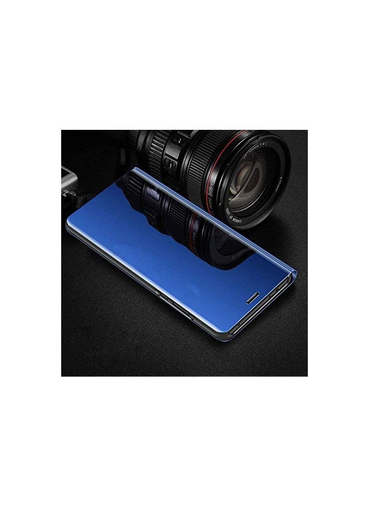 For Samsung Galaxy S21 FE (5G) Clear View Flip Case , Without Sensor , Stand Watching Position , Mirror Full Protection Cover Compatible With Samsung Galaxy S21FE (5G) (6.4’) (Blue)