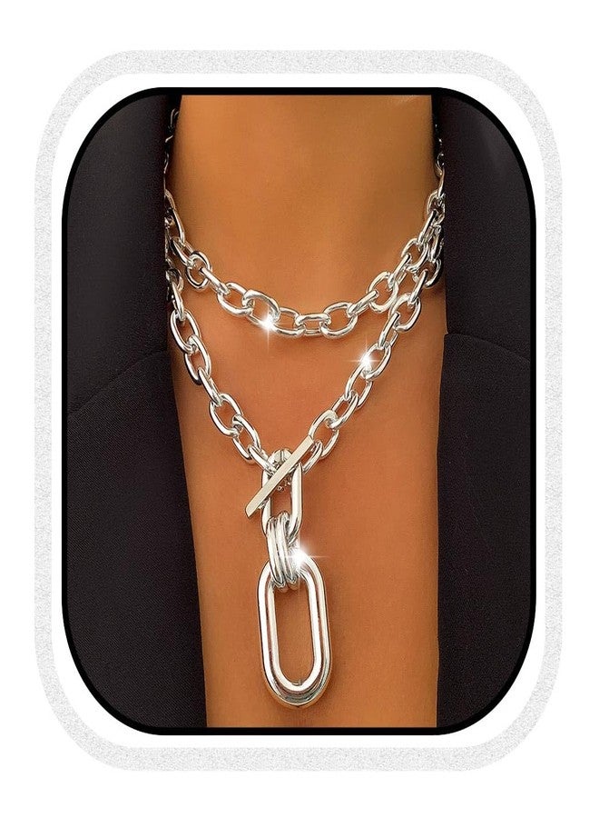 CLOACE Chunky Choker Necklaces Layered Pendant Necklace Chain Punk Thick Necklace Accessories for Women (silver) - Image 1