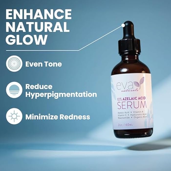 Eva Naturals Azelaic Acid Serum for Face – Niacinamide, Hyaluronic Acid, Vitamins A+C+E – Redness Relief, Dark Spots, Uneven Skin Tone, Texture, Pores, Topical Booster for Clearer, Smoother Skin, 2oz - Image 2