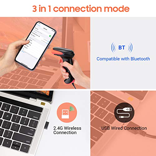 Tera Pro Wireless 2D QR Barcode Scanner 3 in 1 Bluetooth & 2.4GHz Wireless & USB Wired Connection Connect Smart Phone Tablet PC Image Bar Code Reader with Vibration Alert Model HW0002-O - Image 2