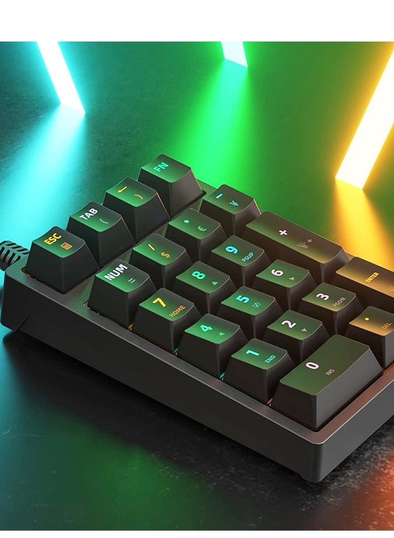 Number Pad , Mechanical USB Wired Numeric Keypad With RGB LED Backlit , 21 Keys Numpad , Mini Numpad Portable Mechanical Numeric Keypad For Laptop/Desktop/Computer/PC , Black