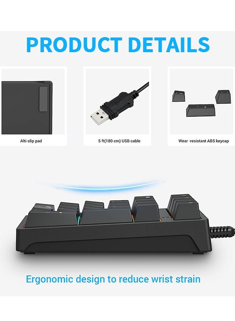 Number Pad , Mechanical USB Wired Numeric Keypad With RGB LED Backlit , 21 Keys Numpad , Mini Numpad Portable Mechanical Numeric Keypad For Laptop/Desktop/Computer/PC , Black