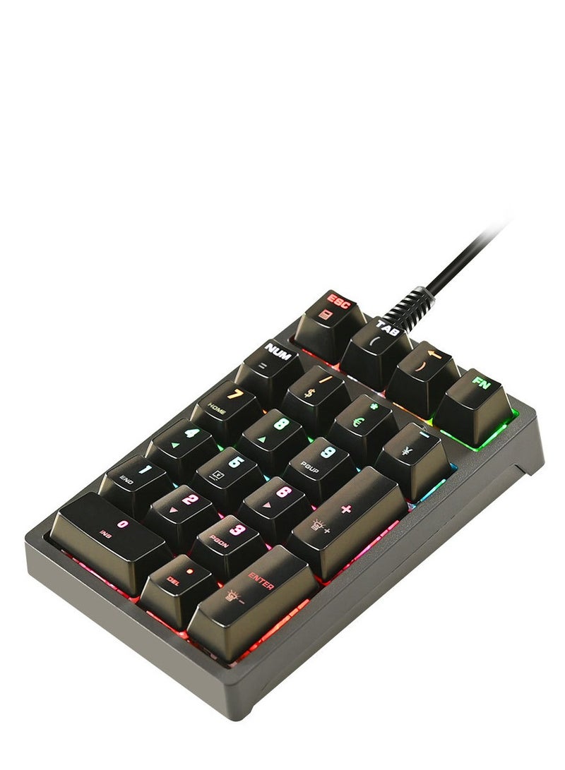 Number Pad , Mechanical USB Wired Numeric Keypad With RGB LED Backlit , 21 Keys Numpad , Mini Numpad Portable Mechanical Numeric Keypad For Laptop/Desktop/Computer/PC , Black