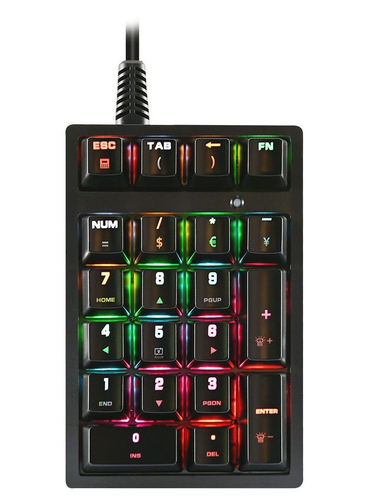 Number Pad , Mechanical USB Wired Numeric Keypad With RGB LED Backlit , 21 Keys Numpad , Mini Numpad Portable Mechanical Numeric Keypad For Laptop/Desktop/Computer/PC , Black