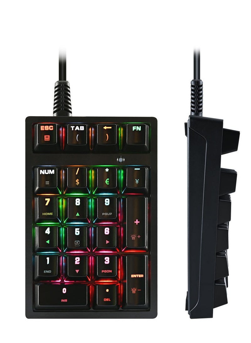 Number Pad , Mechanical USB Wired Numeric Keypad With RGB LED Backlit , 21 Keys Numpad , Mini Numpad Portable Mechanical Numeric Keypad For Laptop/Desktop/Computer/PC , Black