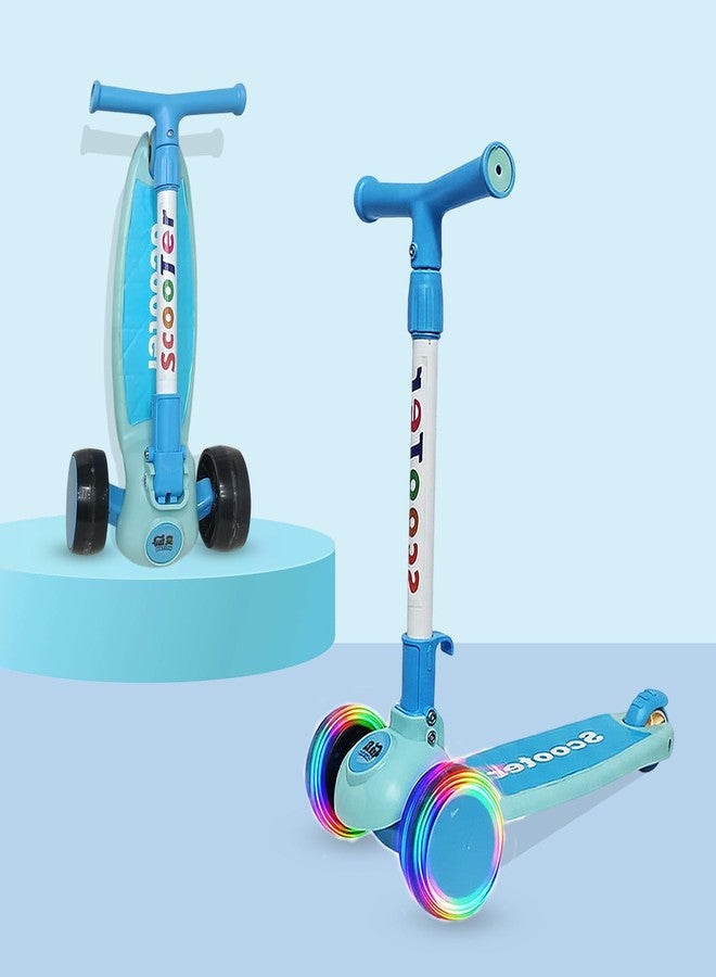 NHR Kick Scooter for Kids, Foldable Scooter with 4 Adjustable Height Levels & Colorful Light Wheels, Lightweight Scooty for Boys & Girls (3+ Years, Blue) - Image 2