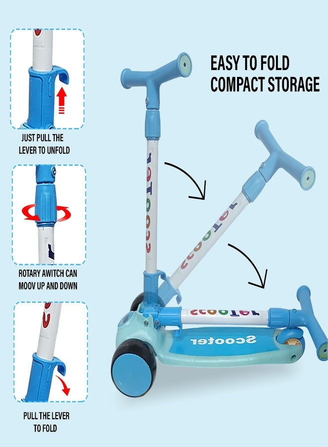 NHR Kick Scooter for Kids, Foldable Scooter with 4 Adjustable Height Levels & Colorful Light Wheels, Lightweight Scooty for Boys & Girls (3+ Years, Blue) - Image 4