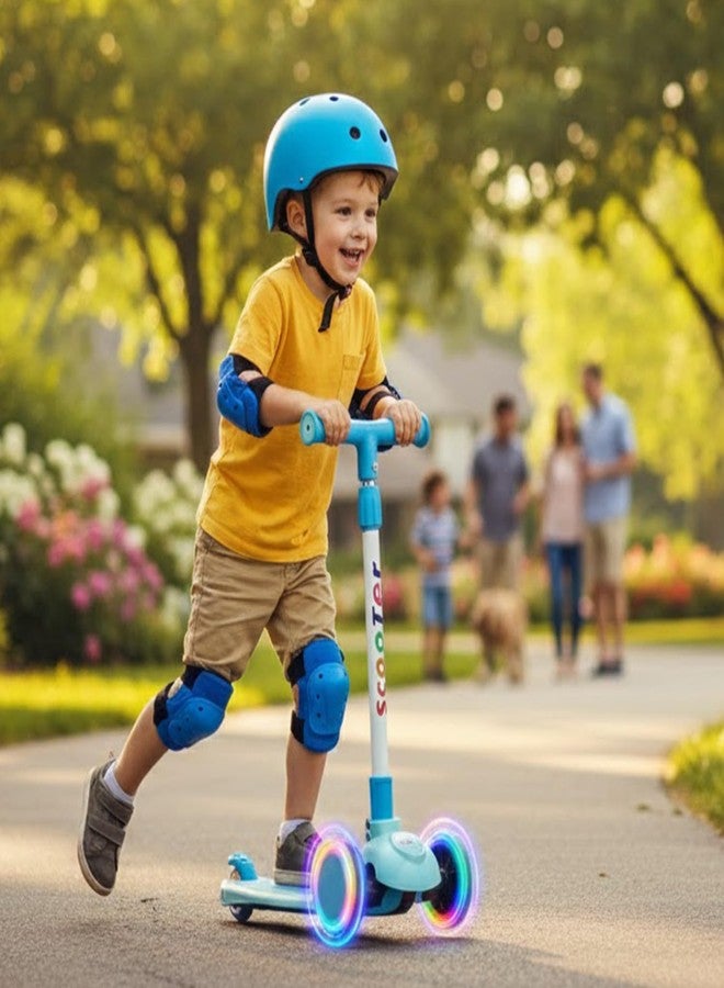 NHR Kick Scooter for Kids, Foldable Scooter with 4 Adjustable Height Levels & Colorful Light Wheels, Lightweight Scooty for Boys & Girls (3+ Years, Blue) - Image 1