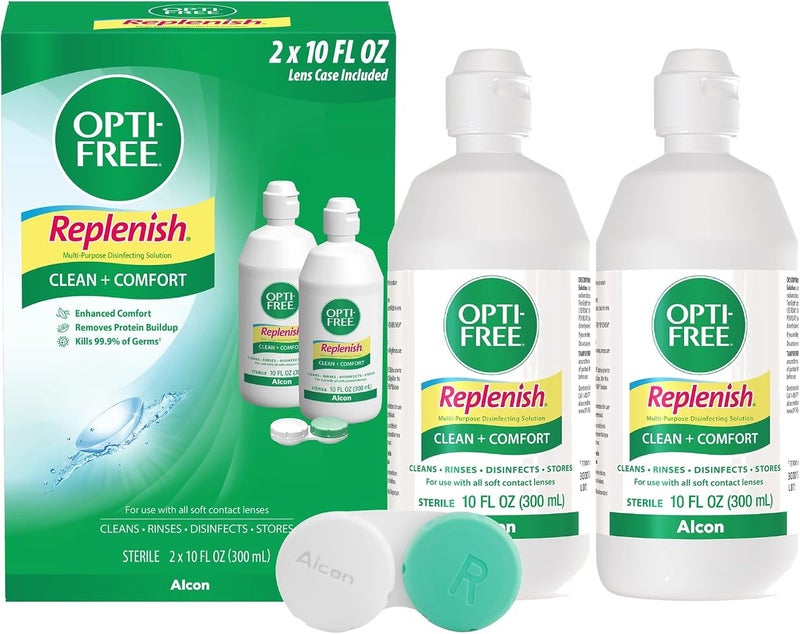 Opti-Free Replenish Multi-Purpose Disinfecting Solution with Lens Case, Twin Pack, 10-Fluid Ounces Each - Image 1