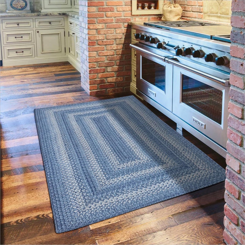 Homespice 20x30 Blue Rectangular Braided Rug Denim Blue and White Jute Rug Uses Entryway Kitchen Rugs Bathroom Rugs Reversible Rustic Country Primitive Farmhouse Decor Rug