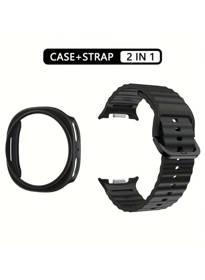 حزام رياضي من السيليكون لساعة Galaxy Watch 8 مقاس 44 ملم، غطاء من البولي كربونات، أسود، مع مشبك تحرير سريع - Image 1