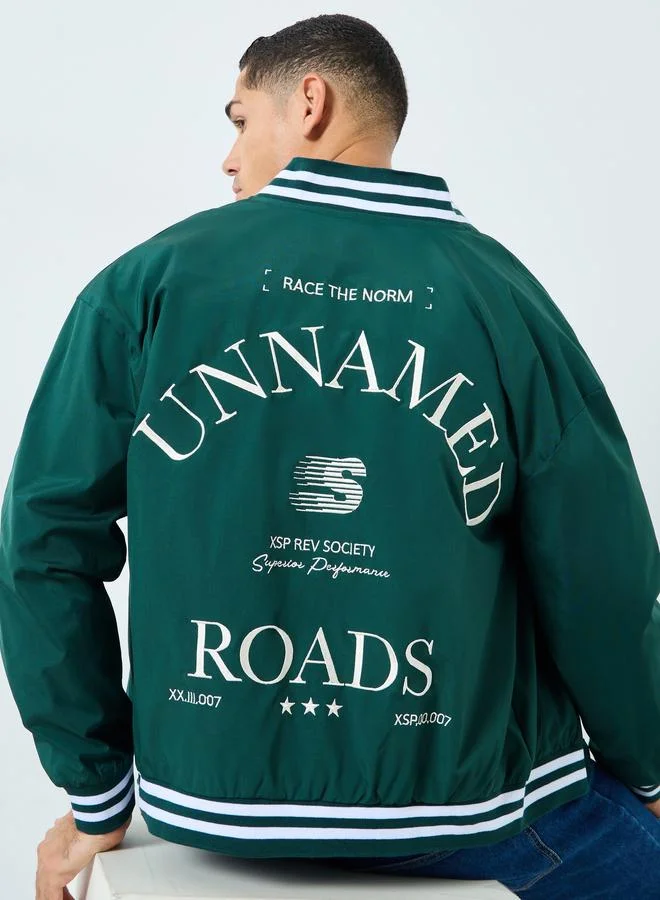 Styli Styli Men Oversized Varsity Embroidered Bomber Jacket