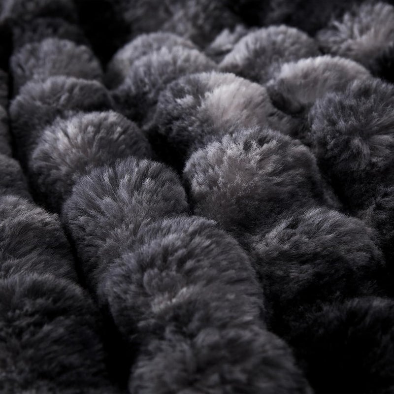 COOVA Faux Fur Throw Blanket for Couch, Cozy Soft and Fuzzy Plush Rabbit Fur Bubble Blanket for Sofa Bedroom Living Room, 60x80 Inches Tie Dye Black - Image 5