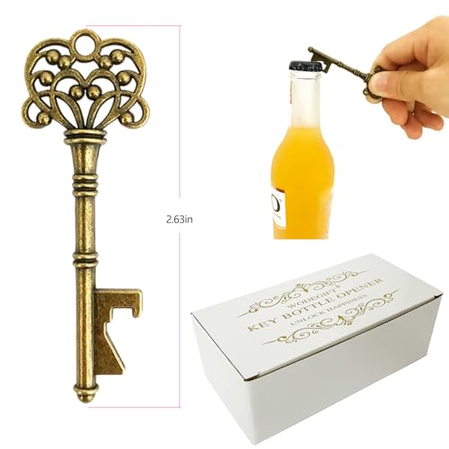 WODEGIFT 60 PCS Key Bottle OpenersVintage Skeleton Bottle OpenerWedding Favors Key Bottle Opener With Escort Card Tag And Key ChainsFor Party And Festival Souvenir GiftBronze - Image 5