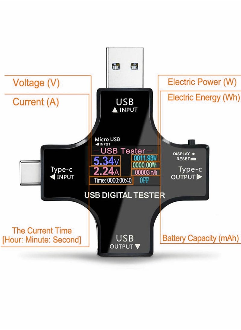 SYOSI - USB C Tester 2 in 1 Color Screen IPS Digital Multimeter Amperage Power Voltage Resistance Temperature Capacity Detector Charging Checker - Image 1