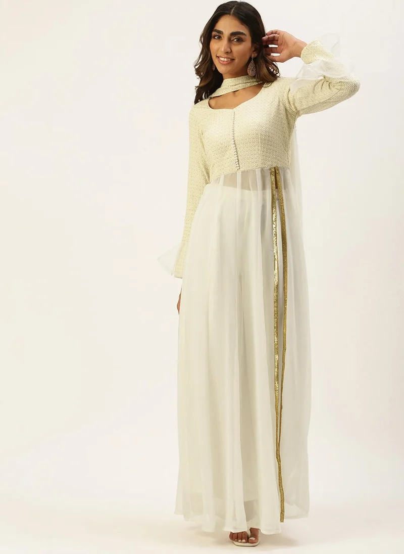 ZERESOUQ White Embroidered Anarkali Suit