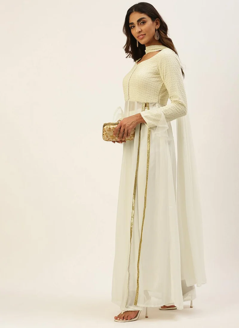 ZERESOUQ White Embroidered Anarkali Suit