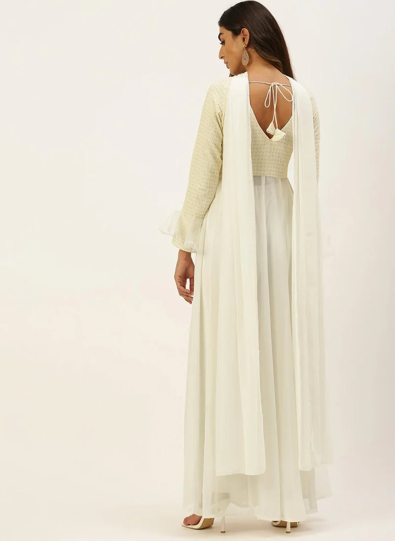 ZERESOUQ White Embroidered Anarkali Suit