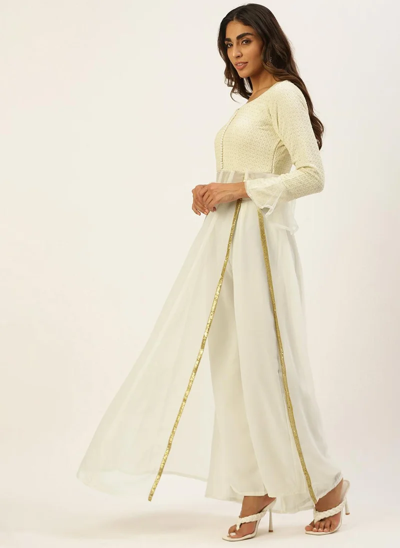 ZERESOUQ White Embroidered Anarkali Suit