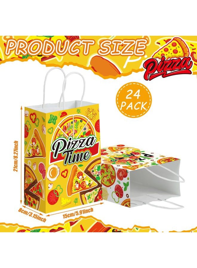 Sinload 24 Pcs Pizza Party Favors Paper Gift Bags with Handle Decorations Pizza Candy Goodie Treat Bags Large Birthday Pizza Party Supplies for Pizza Themed Party Baby Shower, 6 Styles - Image 2