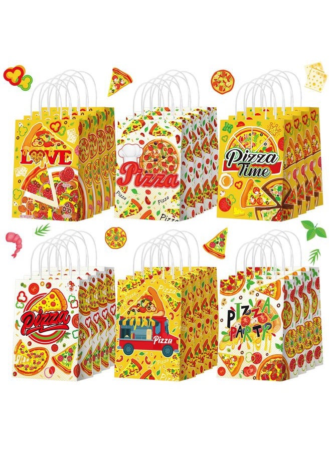 Sinload 24 Pcs Pizza Party Favors Paper Gift Bags with Handle Decorations Pizza Candy Goodie Treat Bags Large Birthday Pizza Party Supplies for Pizza Themed Party Baby Shower, 6 Styles - Image 1