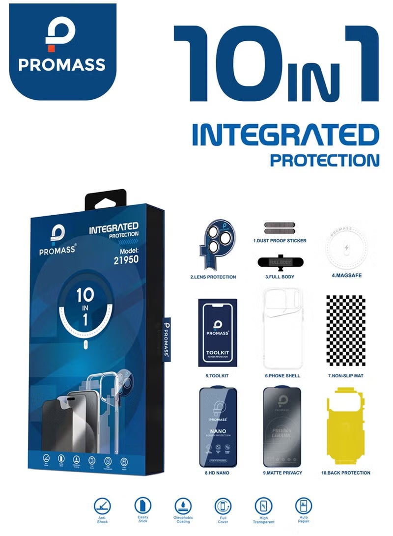 PROMASS integrated protection package for the iPhone 17 Pro Max . The package has a new look and complete protection for your phone with a case that supports MageSafe wireless charging from Promas (10in1) - Image 3