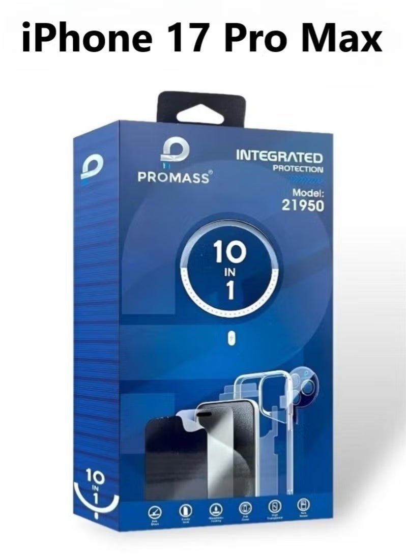 PROMASS integrated protection package for the iPhone 17 Pro Max . The package has a new look and complete protection for your phone with a case that supports MageSafe wireless charging from Promas (10in1) - Image 1