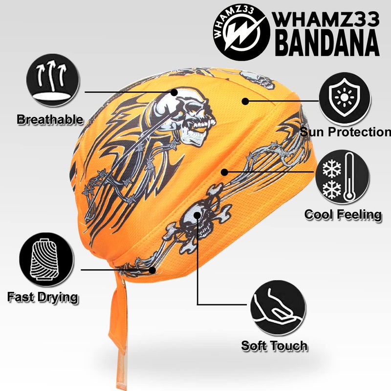 WHAMZ33 W 4Pcs Doo Rags for Men, Head Wraps Dew Rags Bandana Beanie for Cycling Motorcycle (Flame/Skull) - Image 2
