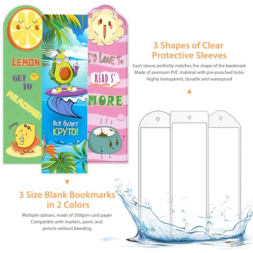 Comkrivy 240 Pcs Kraft Paper Blank Bookmarks, 3 Sizes 2 Colors Bookmark Making Kit with 80 Pcs Clear Bookmark Sleeves & 80 Pcs Colorful Tassels, Paper Book Mark Bulk for DIY Crafts, Gift Tags, School Projects - Image 3