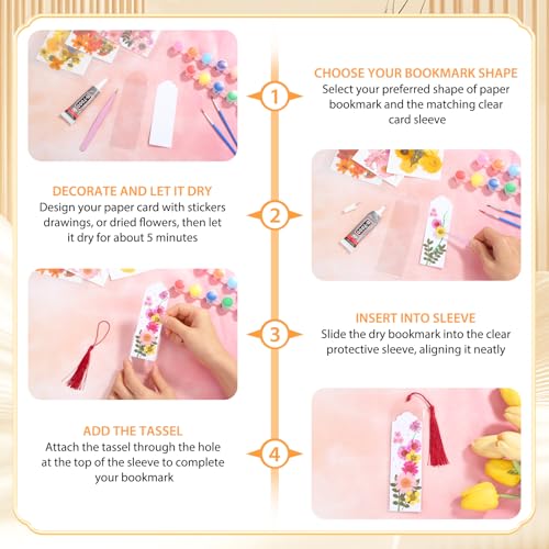 Comkrivy 240 Pcs Kraft Paper Blank Bookmarks, 3 Sizes 2 Colors Bookmark Making Kit with 80 Pcs Clear Bookmark Sleeves & 80 Pcs Colorful Tassels, Paper Book Mark Bulk for DIY Crafts, Gift Tags, School Projects - Image 5