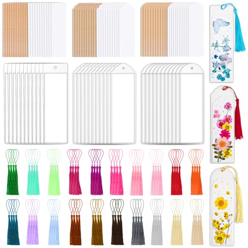 Comkrivy 240 Pcs Kraft Paper Blank Bookmarks, 3 Sizes 2 Colors Bookmark Making Kit with 80 Pcs Clear Bookmark Sleeves & 80 Pcs Colorful Tassels, Paper Book Mark Bulk for DIY Crafts, Gift Tags, School Projects - Image 1