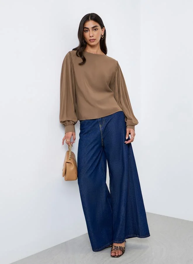 Styli Styli Brown Balloon Sleeve Blouse