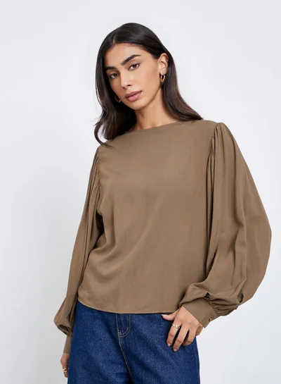 Styli Styli Brown Balloon Sleeve Blouse