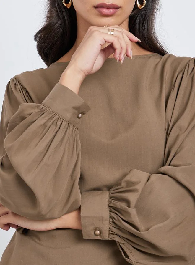 Styli Styli Brown Balloon Sleeve Blouse