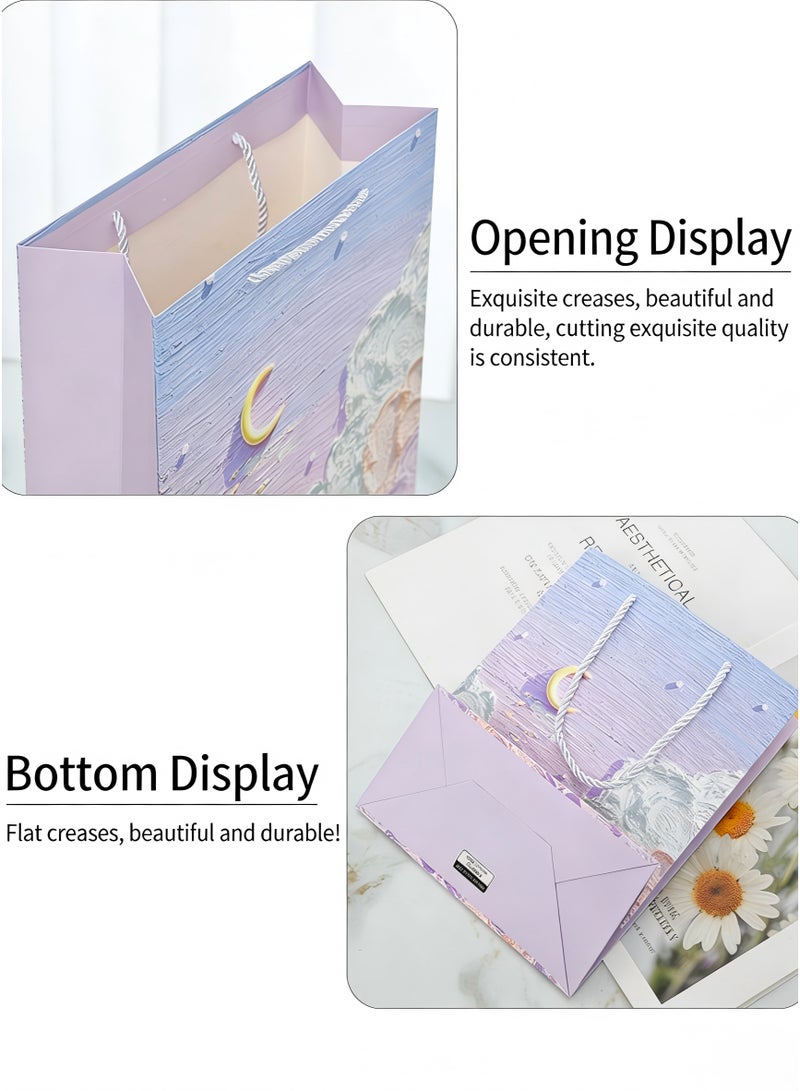 MOOCO 10PCS Large Gift Bags (32*25*11CM),Oil Painting Gift Bag,Moon Cloud Painting Paper Bags Portable Party Bags with Handles, Birthday Gift Bags, Present Bags for Wedding Party, Party Supplies, Gift Bags Set Suitable for Festival, Birthday, Anniversary, Mother's Day,Holiday Gift Bags,Gifts Bags for Ladies,Valentine's Day Gift Bag, Jewelry Bag, Souvenir Bag, Cosmetic Handbag, Purple - Image 3