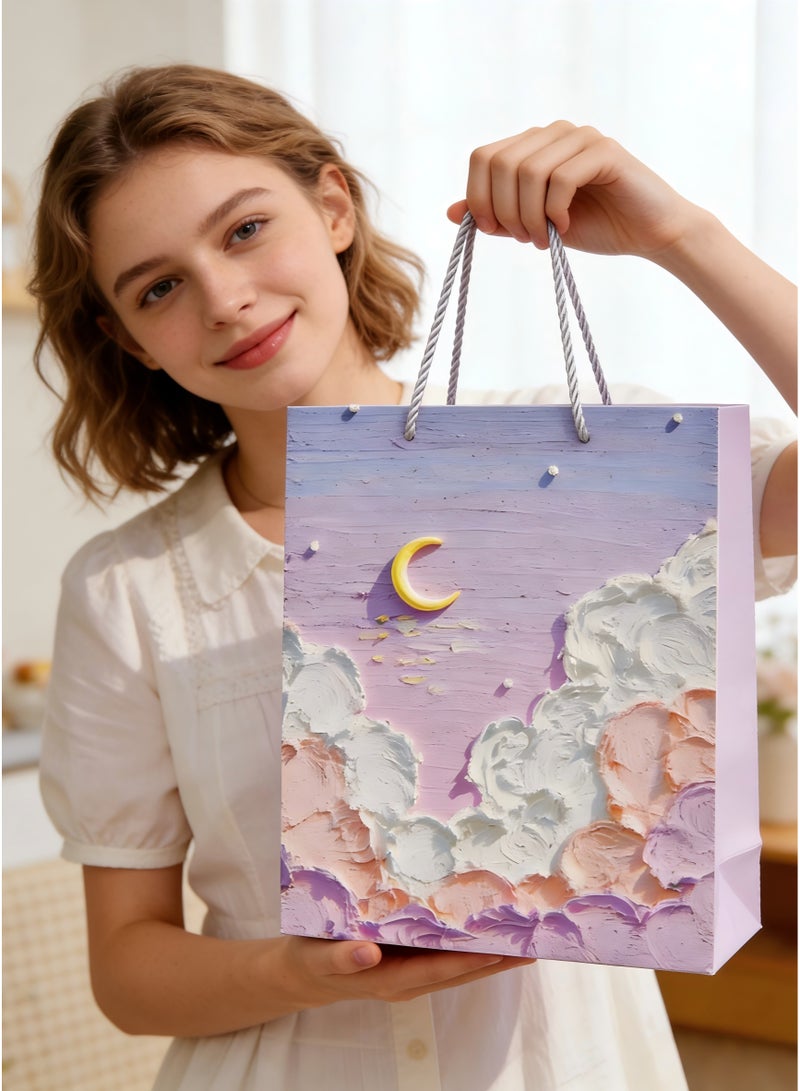 MOOCO 10PCS Large Gift Bags (32*25*11CM),Oil Painting Gift Bag,Moon Cloud Painting Paper Bags Portable Party Bags with Handles, Birthday Gift Bags, Present Bags for Wedding Party, Party Supplies, Gift Bags Set Suitable for Festival, Birthday, Anniversary, Mother's Day,Holiday Gift Bags,Gifts Bags for Ladies,Valentine's Day Gift Bag, Jewelry Bag, Souvenir Bag, Cosmetic Handbag, Purple - Image 4