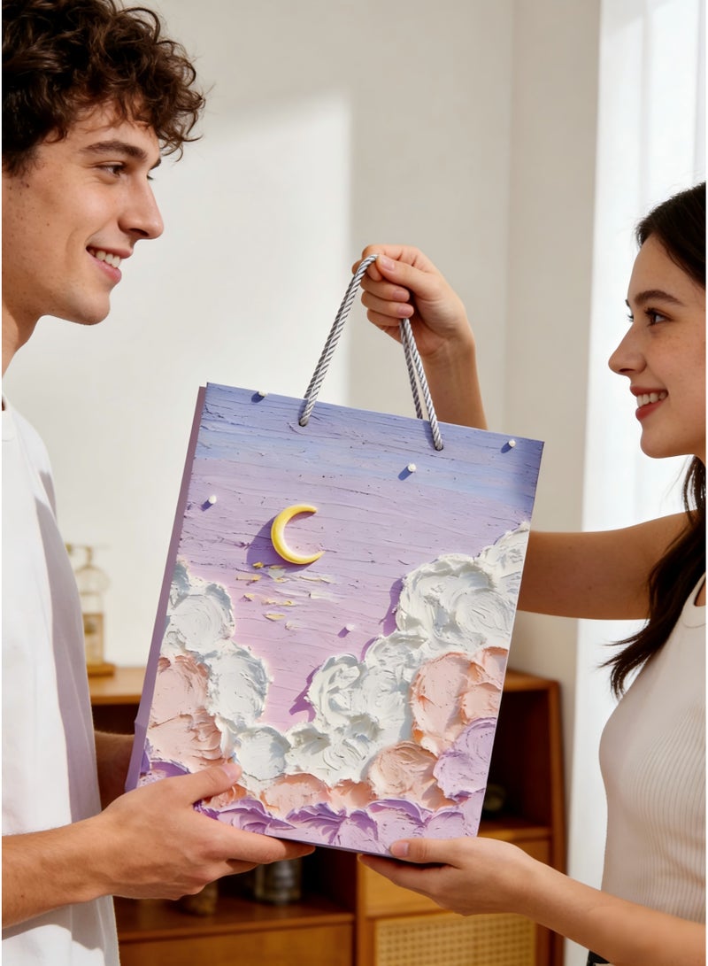 MOOCO 10PCS Large Gift Bags (32*25*11CM),Oil Painting Gift Bag,Moon Cloud Painting Paper Bags Portable Party Bags with Handles, Birthday Gift Bags, Present Bags for Wedding Party, Party Supplies, Gift Bags Set Suitable for Festival, Birthday, Anniversary, Mother's Day,Holiday Gift Bags,Gifts Bags for Ladies,Valentine's Day Gift Bag, Jewelry Bag, Souvenir Bag, Cosmetic Handbag, Purple - Image 5