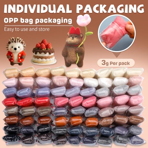 Mayboos 72 Pcs Needle Felting Wool, 24 Colors 7.6 oz Wool Roving Yarn, Fiber Wool Roving for Beginners DIY Hand Spinning Needle Felting Wool Craft 3g/Pack - Image 2