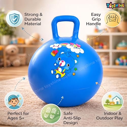 Toyshine Hopper Ball 55cm for Kids Ages: 5+ Inflatable Hopping Balls Jumping Therapy Toys Sit and Bounce Ball with Handle - Blue - Image 2